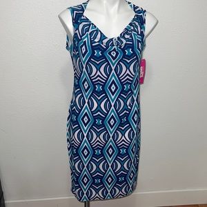 9 & CO Geometric Print Day to Dinner Tide Pool Turq Dress Sz 8